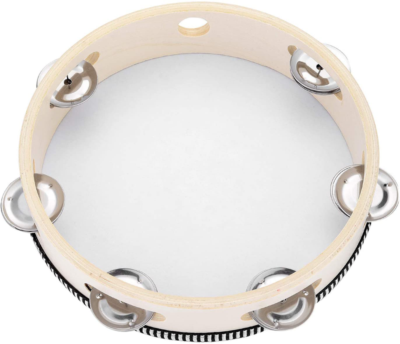 Tambourine for adults 10 inch Hand Held Drum Bell Birch Metal Jingles Percussion Gift Musical Educational Instrument for Church KTV Party (10 inch)  Musfunny 8 inch  