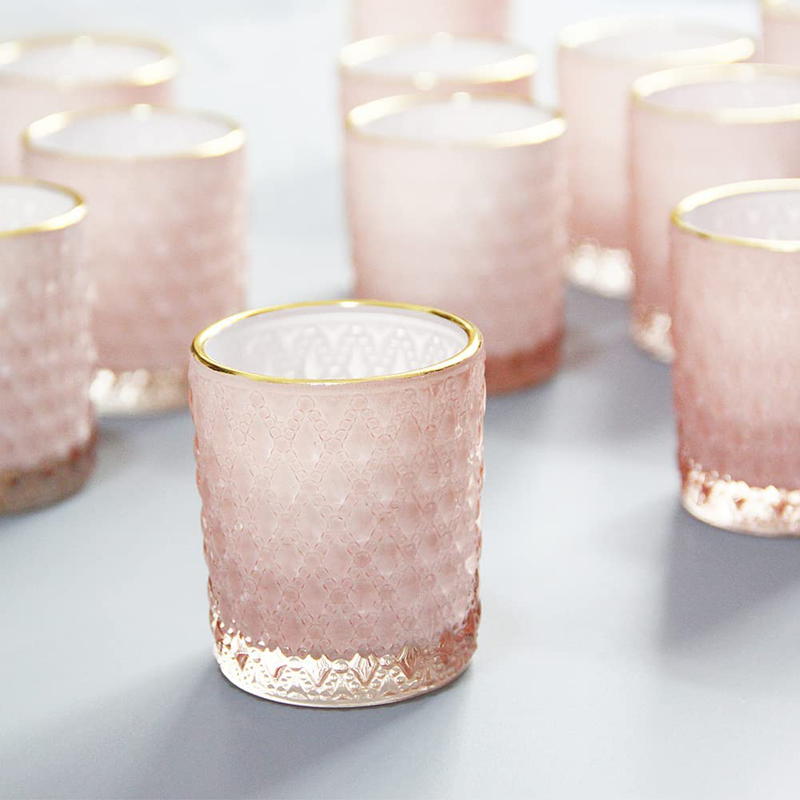 SHMILMH Pink Glass Candle Holder with Gold Rim Set of 24, Tealight Holders Bulk, Votive Candle Holders, Tea Candle Holder for Table Centerpiece, Wedding, Birthday Decoration, Home Decor Home & Garden > Decor > Home Fragrance Accessories > Candle Holders SHMILMH Pink  