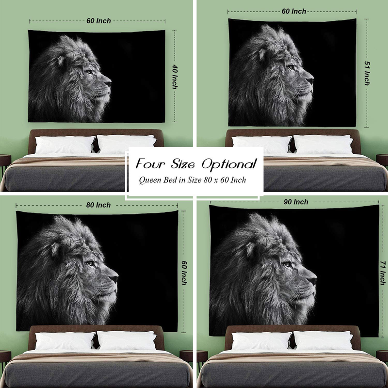 PROCIDA Lion Animal Tapestry Wall Hanging African Lion Tapestry Wall Decor for Dorm Room Bedroom Living Room College, 80" W x 60" L, Grey Lion Head Home & Garden > Decor > Artwork > Decorative Tapestries PROCIDA   