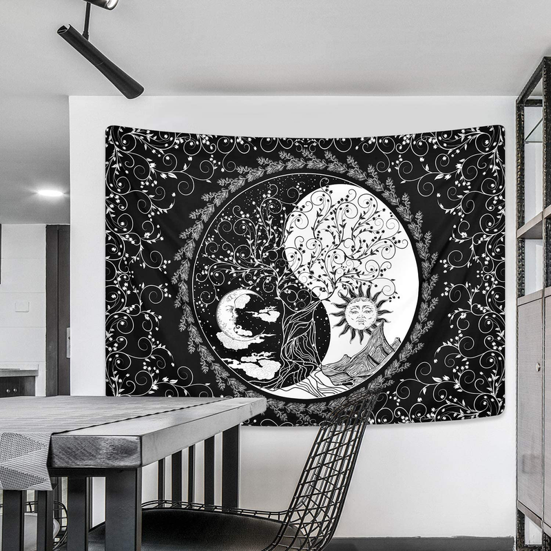 Sun and Moon Tapestry Mandala Yin Yang Tapestry Black and White Tapestries Psychedelic Bohemian Tapestry Tree of Life Tapestry Wall Hanging for Room (51.2 x 59.1 inches) Home & Garden > Decor > Artwork > Decorative Tapestries Romeooera   