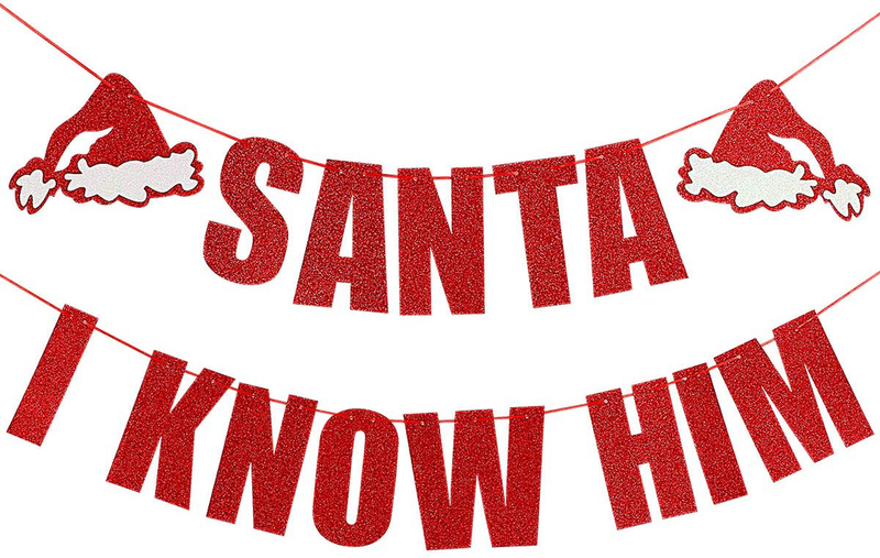 Santa I Know Him Banner Red Glitter - Buddy The Elf Party Supplies, Grinch Cutout, Buddy Elf Decorations, Christmas Party Decorations, Santa Cutout, Santa Face Cutout, Christmas Mantle Home Decor Home & Garden > Decor > Seasonal & Holiday Decorations& Garden > Decor > Seasonal & Holiday Decorations LeeSky Default Title  