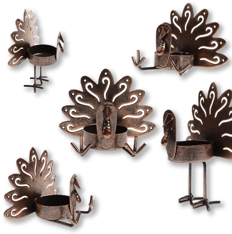 MorTime 6 Pack Turkey Tealight Candle Holders, Bronze Finished Metal Tea Light Candleholders, Thanksgiving Sitting Standing Turkey Holders Set for Table Kitchen Thanksgiving Decorations