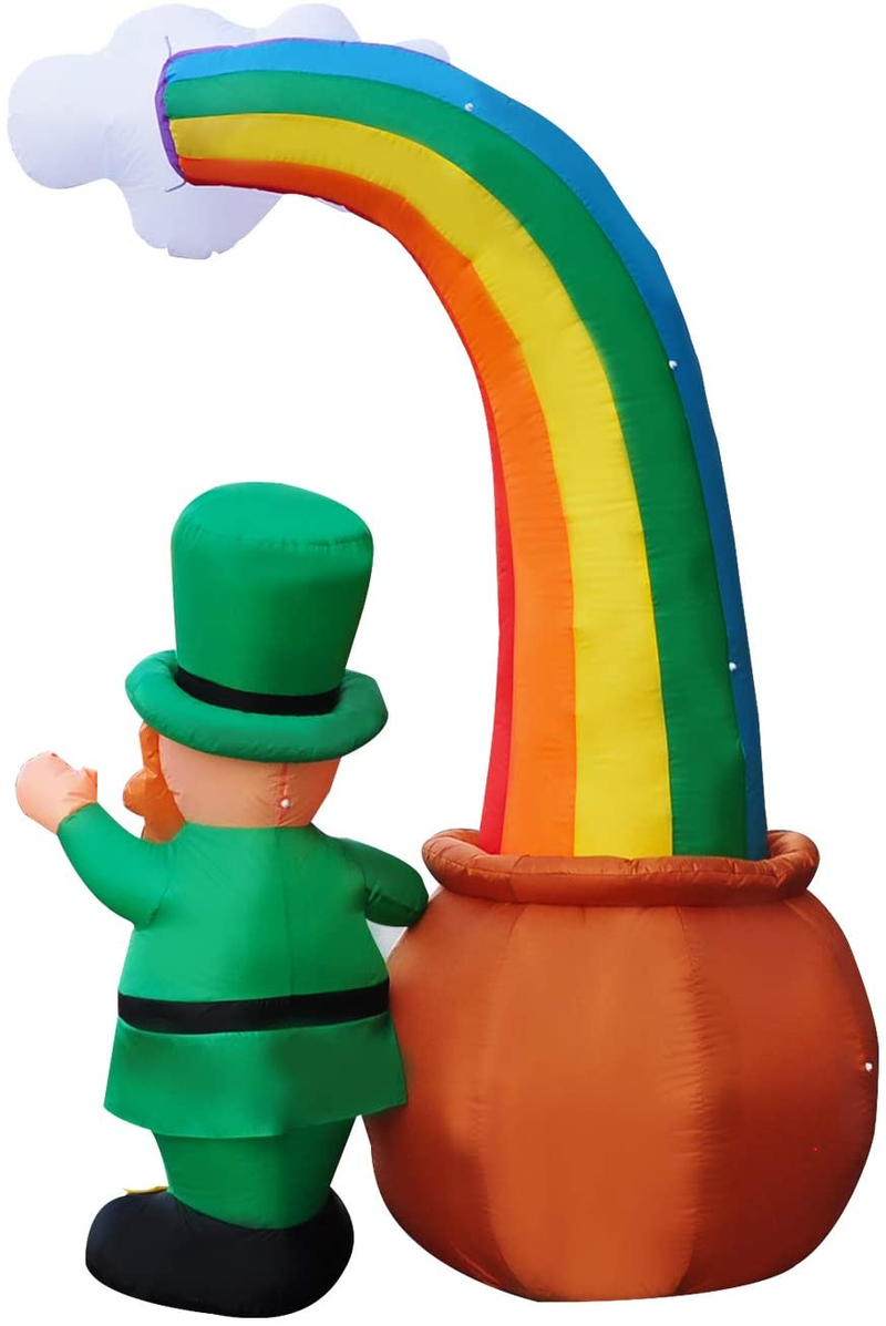 SEASONBLOW 8 Ft LED Light up Inflatable St. Patrick'S Day Decoration Waving Leprechaun with Rainbow Pot of Gold for Home Yard Lawn Garden Indoor Outdoor Arts & Entertainment > Party & Celebration > Party Supplies SEASONBLOW   