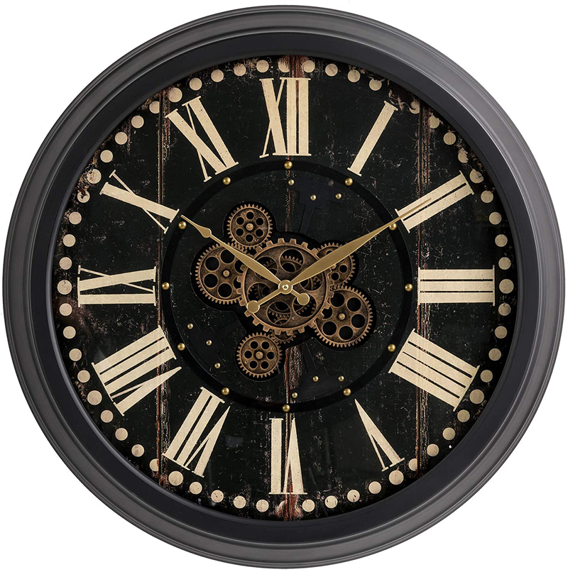 Glitzhome 23.75" H Vintage Wall Clock, Vintage Rectangle Gear Clock with Tempered Glass Roman Numeral Clock for Livingroom or Office Decoration Home & Garden > Decor > Clocks > Wall Clocks Glitzhome Black  