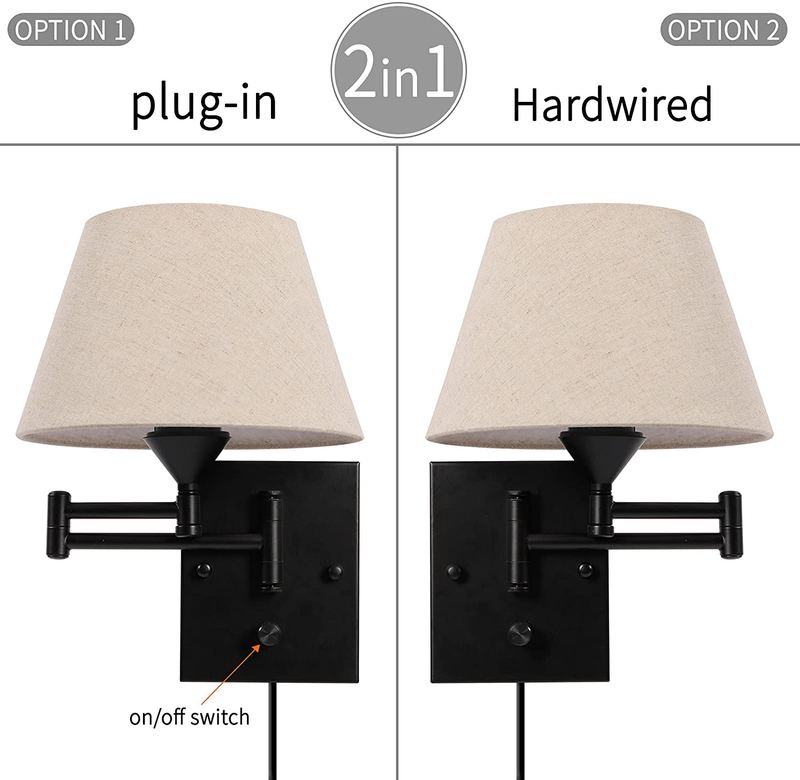 Pauwer Plug in Wall Sconce Set of 2 Swing Arm Wall Lamp with Plug in Cord and Fabric Shade Wall Light Fixtures for Hallway Bedroom Living Room (Beige Shade) Home & Garden > Lighting > Lighting Fixtures > Wall Light Fixtures Pauwer   