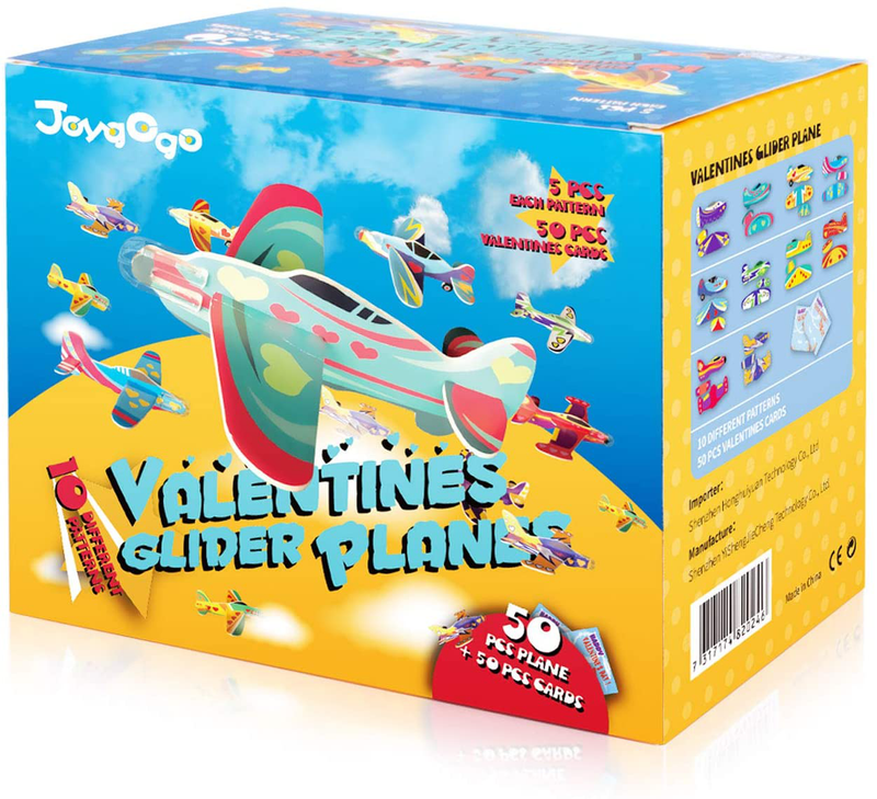 JOYGOGO 50 Pack Valentines Foam Airplanes and 50 Pack Valentine Cards for Kids, Valentines Gifts for Kids Classroom, Party Favors, Valentine Treats for School