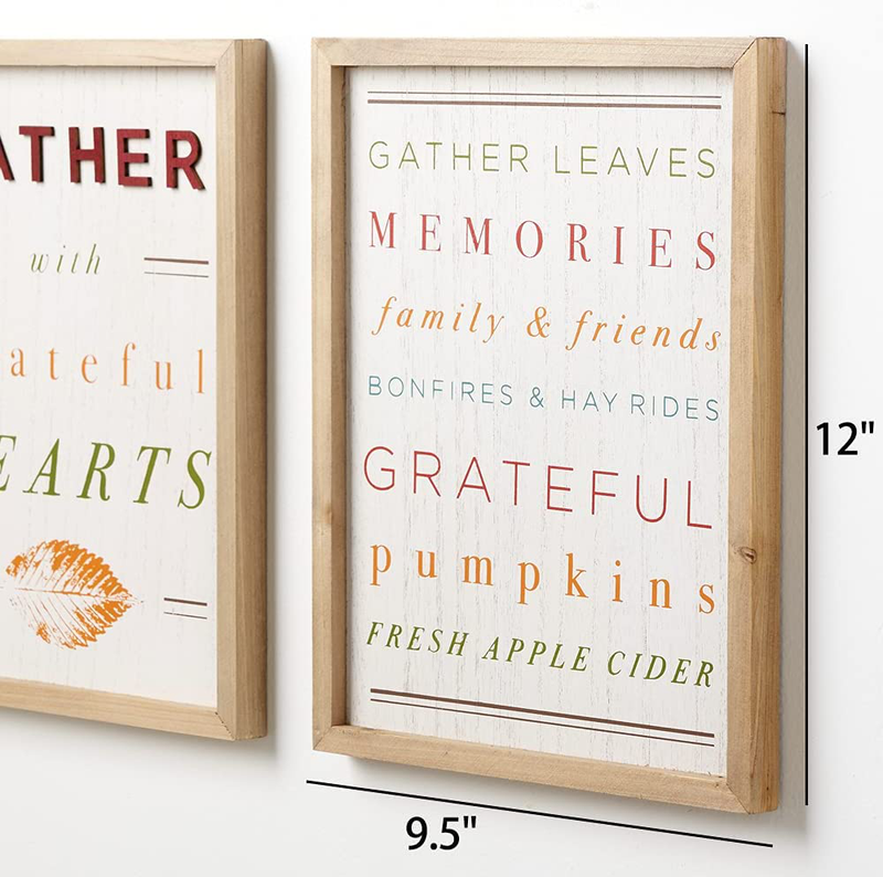 HOMirable Autumn Decorations 2 Pack Wooden Thanksgiving Sign Gather Hearts Letter Fall Decor for Home Vintage Harvest Wall Hanging Signs Rustic Halloween Farmhouse Signs Arts & Entertainment > Party & Celebration > Party Supplies HOMirable   