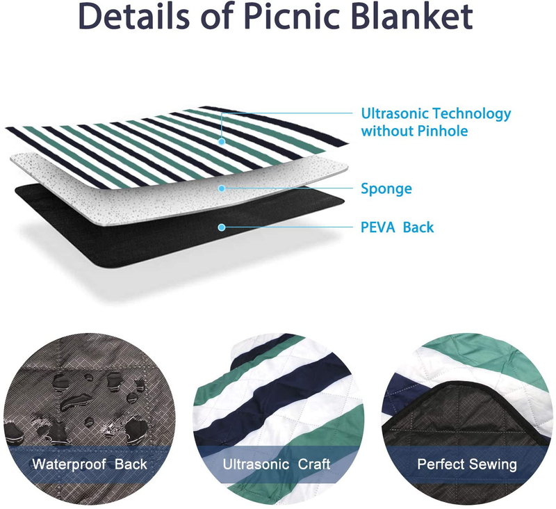 HOdo Picnic Blanket Machine Washable Extra Large Outdoor Beach Blanket Waterproof Mat for Grass, Camping, Portable, Oversized, Foldable