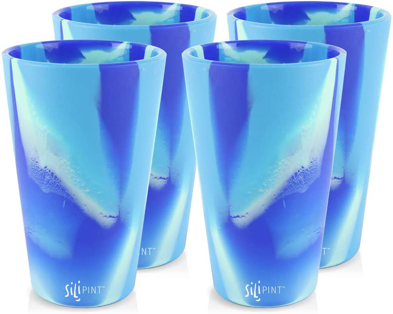 Silipint Silicone Pint Glass. Unbreakable, Reusable, Durable, and Guaranteed for Life. Shatterproof 16 Ounce Silicone Cups for Parties, Sports and Outdoors (2-Pack, Arctic Sky & Hippy Hop)
