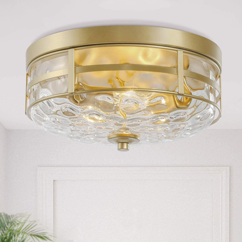 KSANA Gold Modern Flush Mount Ceiling Light Fixture with Water Ripple Glass for Bedroom, Hallway, Kitchen, Dining & Living Room, Foyer and Bathroom Home & Garden > Lighting > Lighting Fixtures > Ceiling Light Fixtures KOL DEALS   