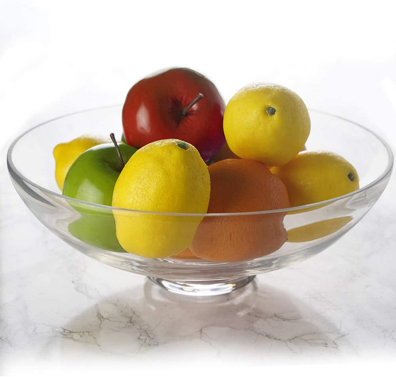 CYS Excel Glass Decorative Bowl (H:4.5" D:12") | Fruit Display Bowl | Terrarium Bowl | Kitchen Table Centerpiece | Footed Pedestal Bowl