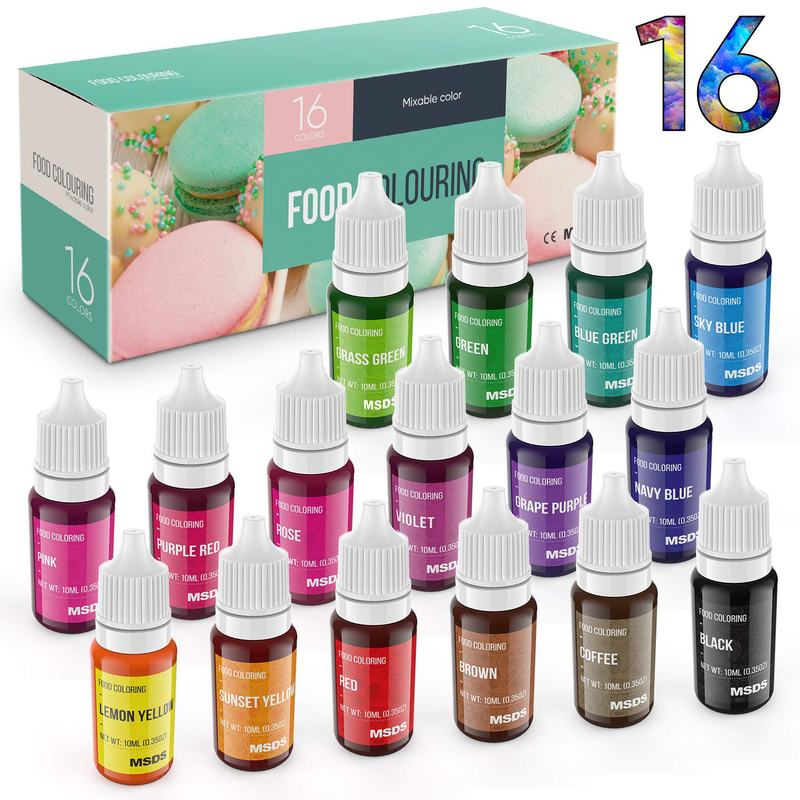 Food Coloring Dye DaCool Cake Color Set 16 Color Liquid Food Grade Tasteless Vibrant Color for Baking Cookie Icing Cake Decorating Fondant Clay Craft DIY Supplies Kit - 5.5 fl. Oz(10ml Each Bottles) Home & Garden > Kitchen & Dining > Kitchen Tools & Utensils > Cake Decorating Supplies DaCool Default Title  