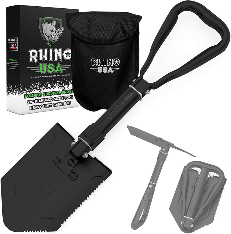 RHINO USA Folding Survival Shovel W/Pick - Heavy Duty Carbon Steel Military Style Entrenching Tool for off Road, Camping, Gardening, Beach, Digging Dirt, Sand, Mud & Snow. Sporting Goods > Outdoor Recreation > Camping & Hiking > Camping Tools Rhino USA Folding Shovel  