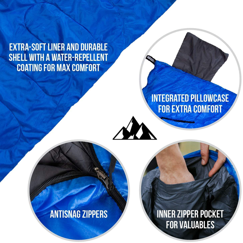 Outdoorsman Lab Sleeping Bag for Adults and Kids - All Seasons Compact, Portable, Waterproof & Lightweight Camping Gear - for Backpacking, Hiking, Outdoor & Travel - with Compression Sack