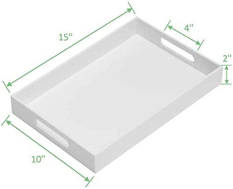 KEVLANG Glossy White Sturdy Acrylic Serving Tray with Handles-10x15Inch-Serving Coffee Appetizer Breakfast Butler-Kitchen Countertop-Makeup Drawer Organizer-Vanity Table Tray-Ottoman Tray Home & Garden > Decor > Decorative Trays KEVLANG   
