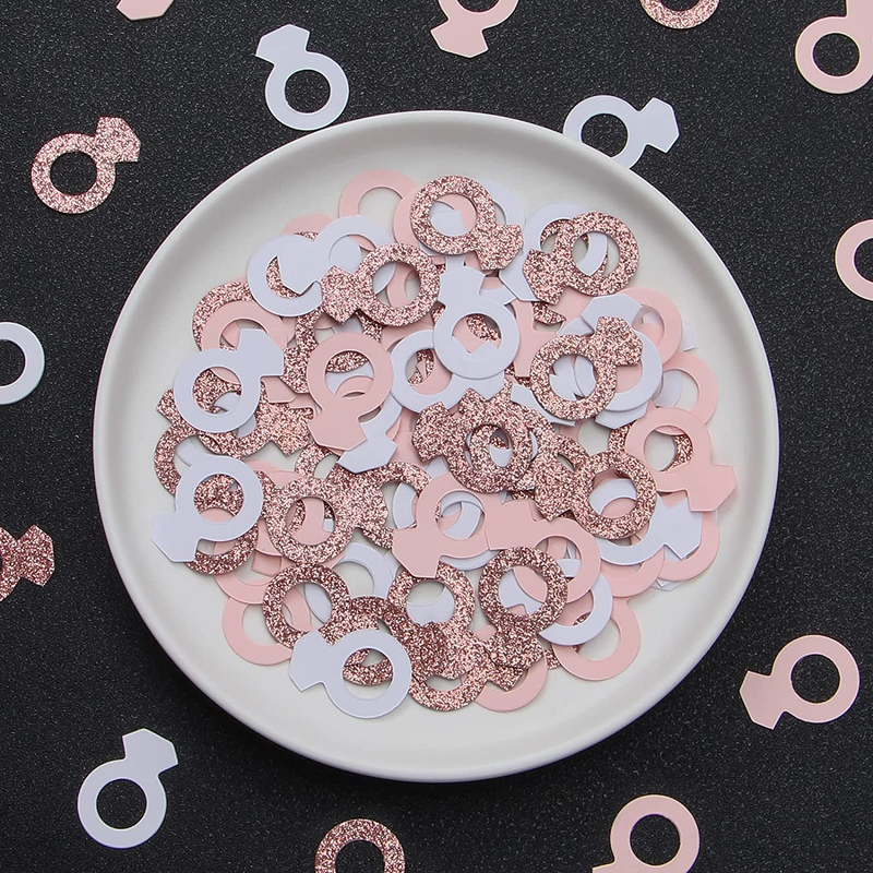 Engagement Bridal-Shower Decorations Ring Confetti - 300Pcs Pink White Rose Gold Paper Confetti Glitter Sprinkles Wedding Bachelorette Decorations Proposal Valentines Day Party Table Decor Panduola Arts & Entertainment > Party & Celebration > Party Supplies Panduola   