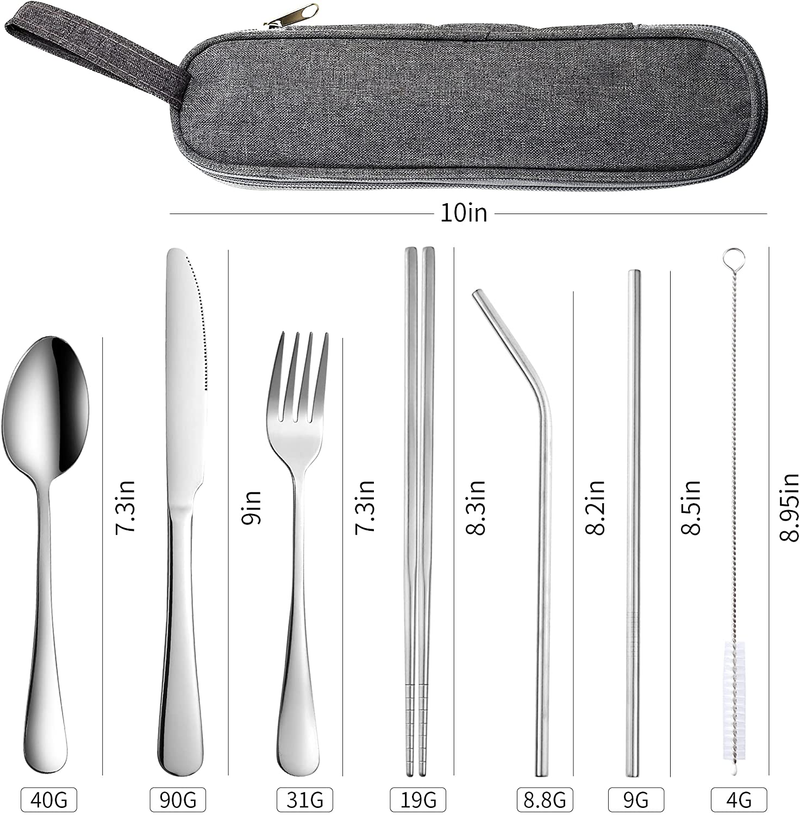 Portable Travel Utensil Set with Case, 8 Piece Stainless Steel Silverware Travel Cutlery Set Reusable Camping Flatware Set with Chopsticks Knife and forks for RV, Picnic, Driver, School Home & Garden > Kitchen & Dining > Tableware > Flatware > Flatware Sets HYXUS   