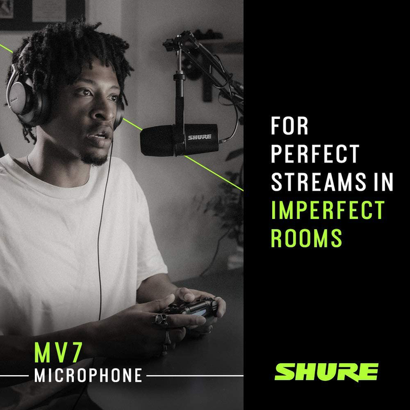 Shure MV7 USB Podcast Microphone for Podcasting, Recording, Live Streaming & Gaming, Built-In Headphone Output, All Metal USB/XLR Dynamic Mic, Voice-Isolating Technology, TeamSpeak Certified - Silver Electronics > Audio > Audio Components > Microphones Shure   