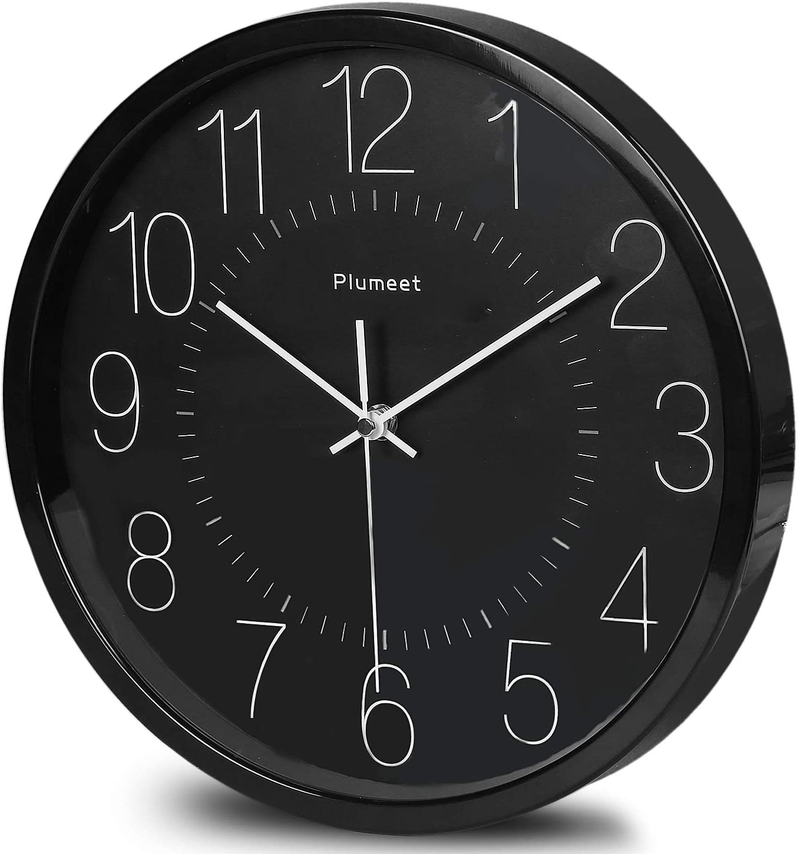 Plumeet Silent Wall Clock - 12 Inches Non-Ticking Quartz Black Clocks for Living Room - Battery Operated - Decorative Home Kitchen Office School Home & Garden > Decor > Clocks > Wall Clocks Plumeet   
