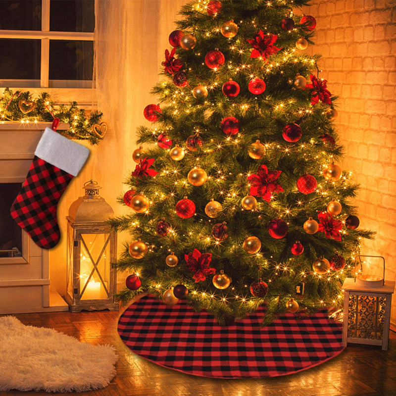 Fayoo Christmas Tree Skirt Red and Black Plaid Buffalo Check Double Layers Xmas Tree Skirts 48 Inches Christmas Decorations Indoor Outdoor Xmas Party Holiday Ornaments (Red&Black, 48IN) Home & Garden > Decor > Seasonal & Holiday Decorations > Christmas Tree Skirts Fayoo   