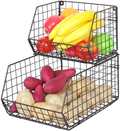 Fruit and Vegetable Basket,2-Tier Wall-Mounted & Countertop Tiered Baskets for Potato Onion Storage,Stackable Kitchen Wire Storage Baskets for Fruit Veggies Produce Snack Canned Foods,Black Home & Garden > Kitchen & Dining > Food Storage X-cosrack Brown  