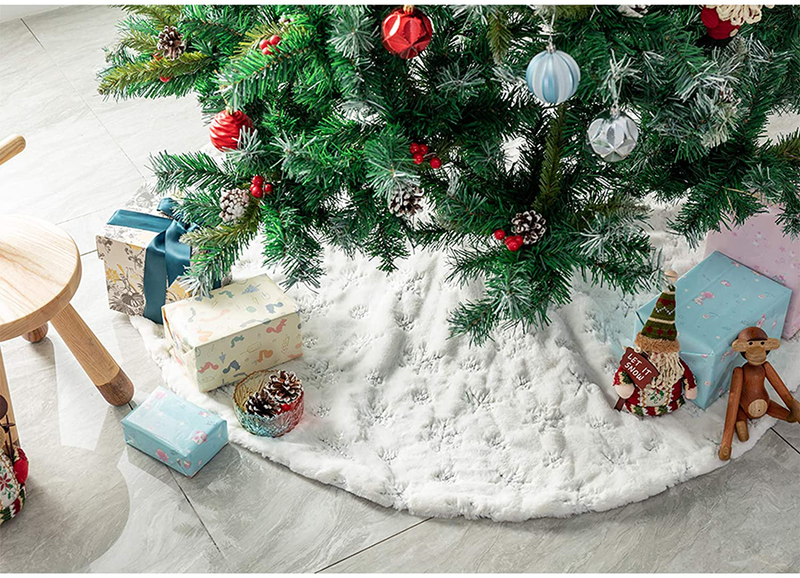 DegGod Plush Christmas Tree Skirts, 48 inches Luxury Snowy White Faux Fur Xmas Tree Base Cover Mat with Silver Snowflakes for Xmas New Year Home Party Decorations (Silver, 48 inches) Home & Garden > Decor > Seasonal & Holiday Decorations > Christmas Tree Skirts DegGod   