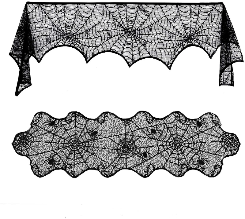 Lulu Home Halloween Fireplace Decorations, Fireplace Mantle Scarf Cover and Table Cloth, Black Lace Spider Web for Table, Door, Window and Fireplace Decoration, Halloween Decoration Arts & Entertainment > Party & Celebration > Party Supplies Lulu Home Default Title  