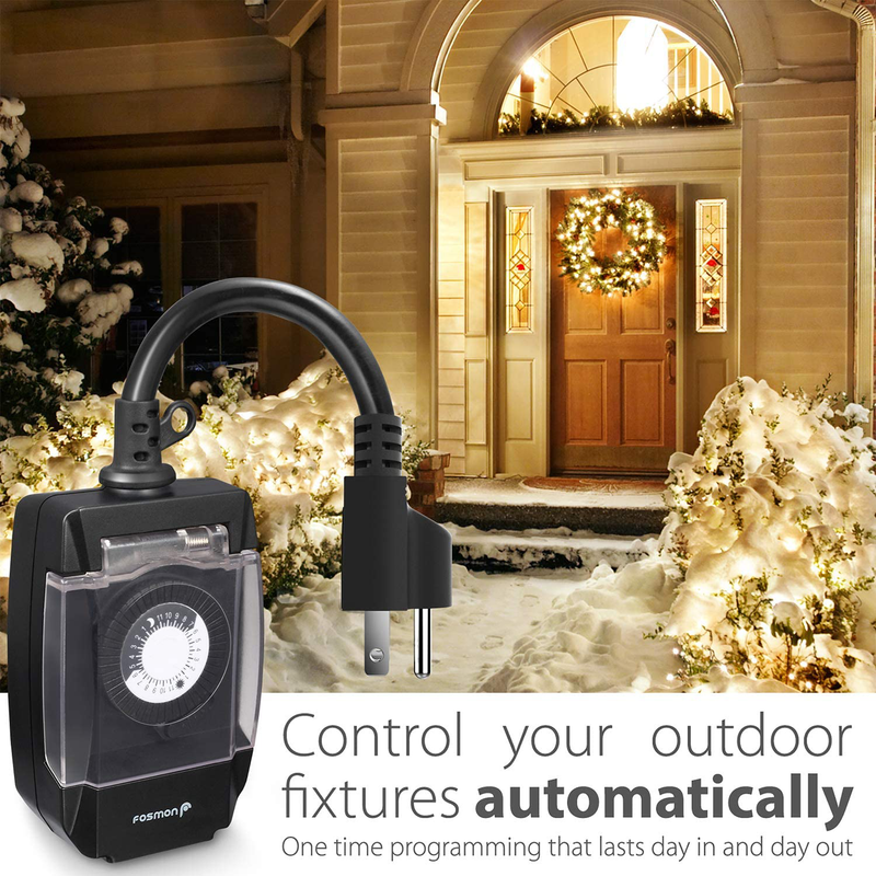 Fosmon C-10707US Outdoor 15A 24-Hour Mechanical Light Timer, 3-Prong ETL Listed Water Resistance and Heavy Duty Grounded Outlet with 7inch Power Cord - Black, 1 Plug Home & Garden > Lighting Accessories > Lighting Timers Fosmon   
