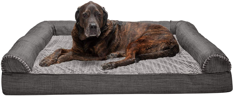 Furhaven Orthopedic, Cooling Gel, and Memory Foam Pet Beds for Small, Medium, and Large Dogs and Cats - Luxe Perfect Comfort Sofa Dog Bed, Performance Linen Sofa Dog Bed, and More Animals & Pet Supplies > Pet Supplies > Dog Supplies > Dog Beds Furhaven Faux Fur & Linen Charcoal Sofa Bed (Memory Foam) Jumbo Plus (Pack of 1)