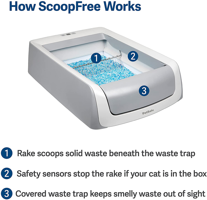 PetSafe ScoopFree Automatic Self-Cleaning Cat Litter Boxes - 2nd Generation or Smart, WiFi Connected, iOS or Android App Tracking - Includes Disposable Litter Tray with Premium Blue Crystal Cat Litter Animals & Pet Supplies > Pet Supplies > Cat Supplies > Cat Litter PetSafe   