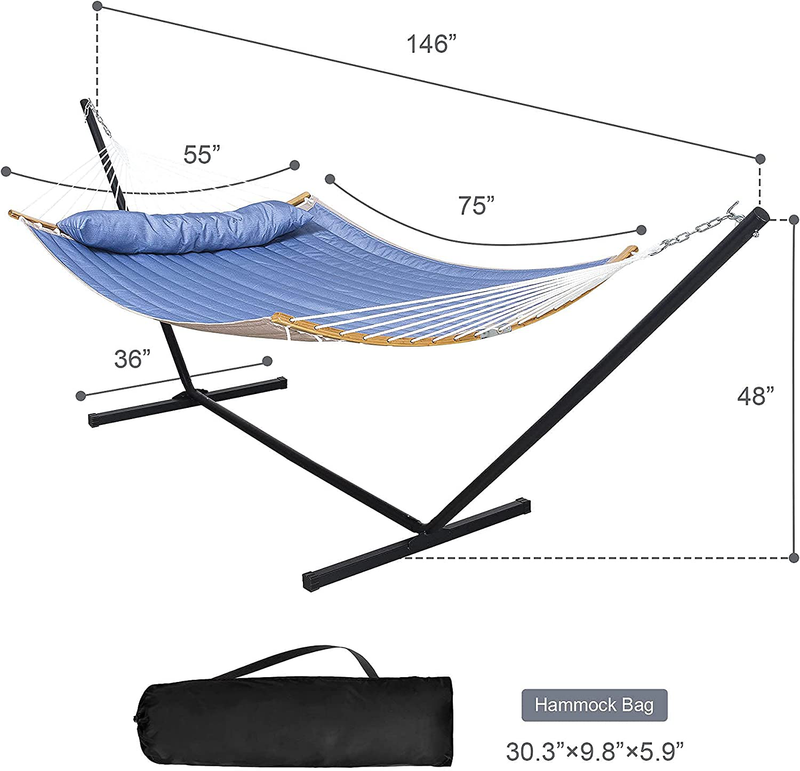 Mansion Home 2 Person Hammock with Stand,12 Ft, Heavy Duty 450 lbs, Outdoor Hammock with Curved Spreader Bar, Hammocks for Outside with Stand Pillow & Portable Bag, Blue Home & Garden > Lawn & Garden > Outdoor Living > Hammocks mansion home   