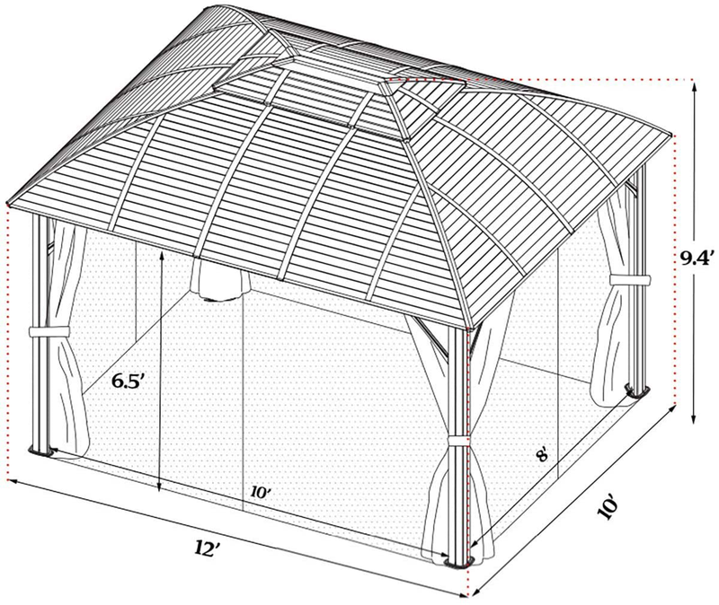 Kozyard 10Ftx12Ft Hardtop Aluminum Permanent Gazebo with a Mosquito Net Sidewall and Privacy Wall (Odyssey 10Ftx12Ft) Sporting Goods > Outdoor Recreation > Camping & Hiking > Mosquito Nets & Insect Screens Kozyard   