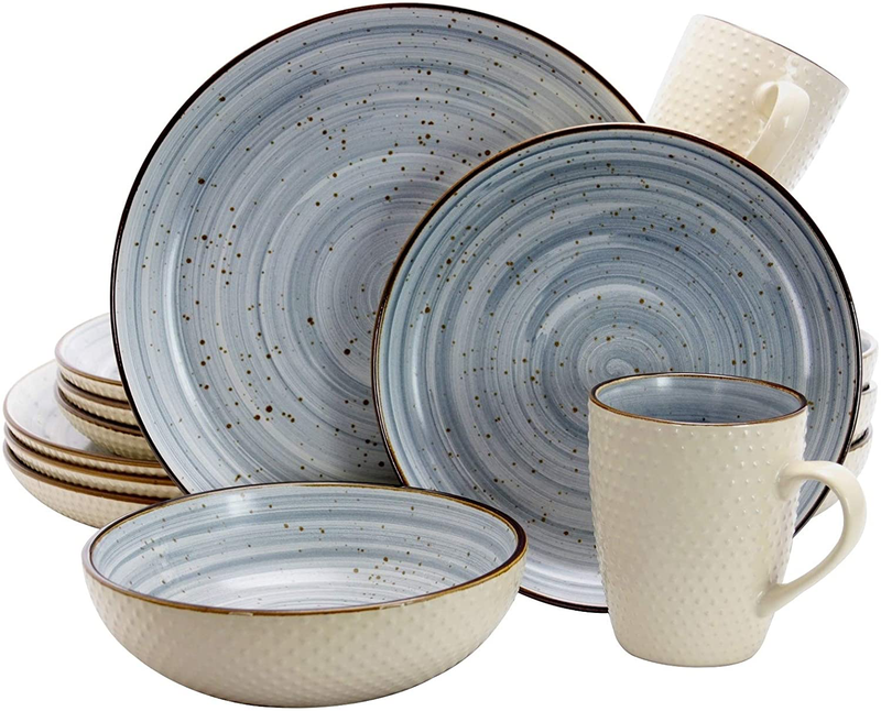 Elama Round Stoneware Luxurious Mellow Dinnerware Dish Set, 16 Piece, Speckle Powder Blue and White Home & Garden > Kitchen & Dining > Tableware > Dinnerware Elama   