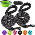 COOYOO 2 Pack Dog Leash 5 FT Heavy Duty - Comfortable Padded Handle - Reflective Dog Leash for Medium Large Dogs with Collapsible Pet Bowl Animals & Pet Supplies > Pet Supplies > Dog Supplies COOYOO Set 5-Black+Black 0.3in. x 5ft.(for dogs weight 0-18lbs.) 