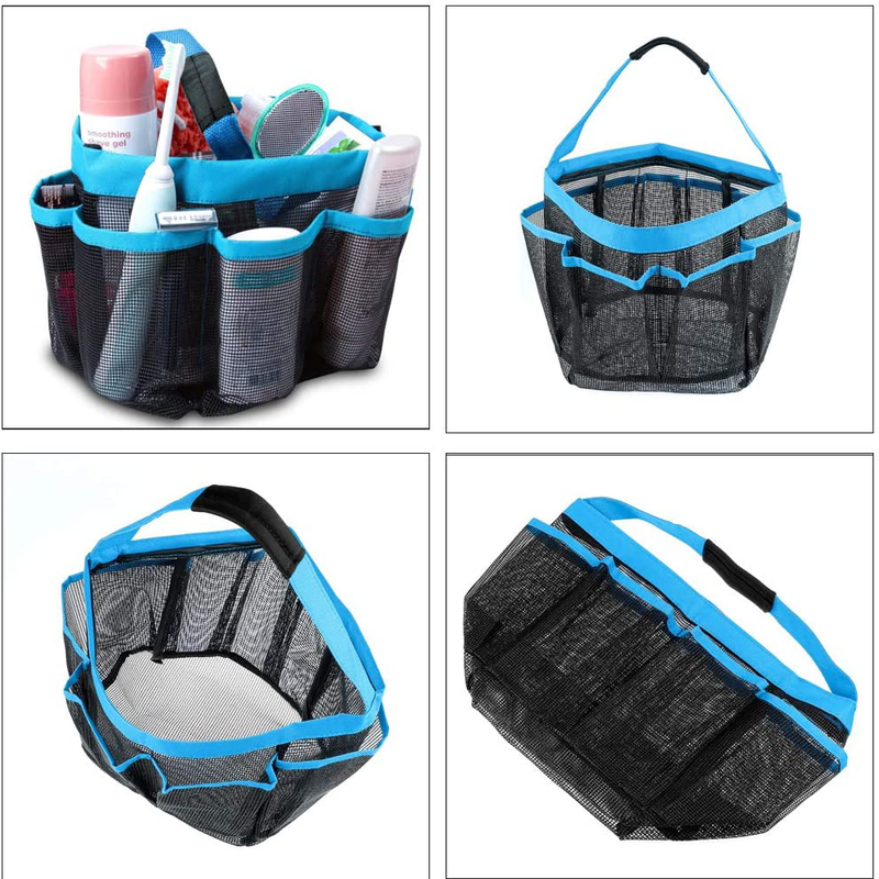 Ggone 3 Pack Mesh Shower Caddy,Portable Quick Dry Hanging Tote Storage Bag Bath Organizers with 9 Large Pockets for Shampoo, Soap and Other Bathroom Accessories - Black, Blue, Pink