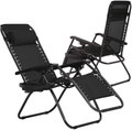 HCY Zero Gravity Chairs Outdoor Adjustable Recliner Chair Folding Lounge Patio Chairs with Cup Holder Pillows Set of 2 for Beach, Yard, Lawn, Camp（Black）