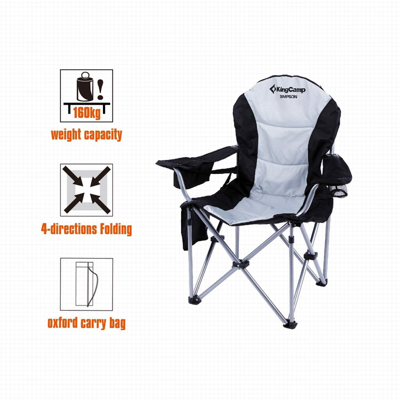 Kingcamp Camping Chair with Lumbar Back Support, Padded Folding Chair with Cooler, Armrest, Cup Holder, Oversized Quad Camp Chair Heavy Duty, Supports 350 Lbs Sporting Goods > Outdoor Recreation > Camping & Hiking > Camp Furniture KingCamp   