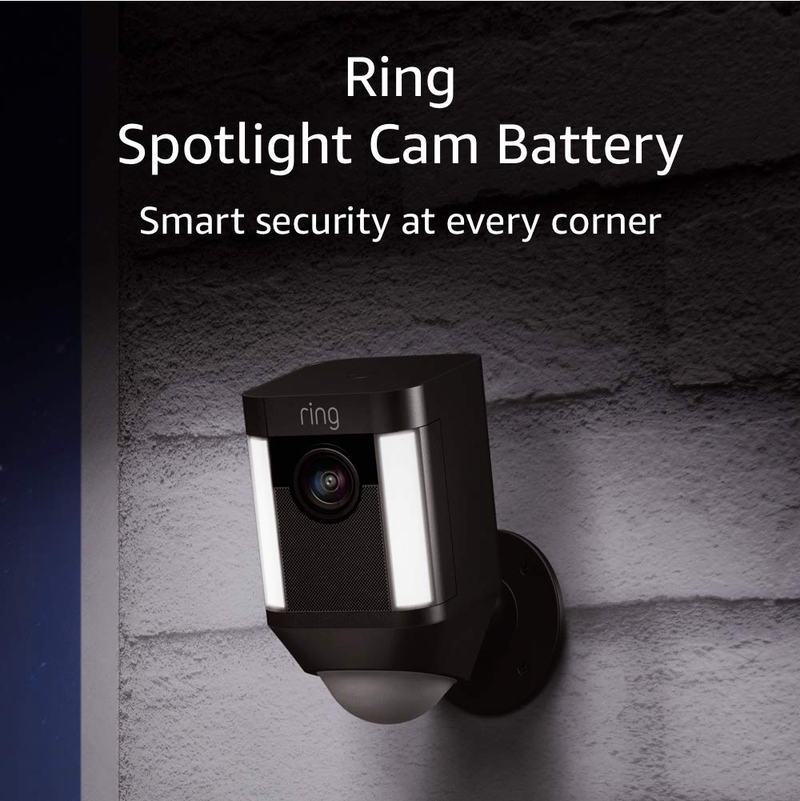Ring Spotlight Cam Battery HD Security Camera with Built Two-Way Talk and a Siren Alarm, White, Works with Alexa Cameras & Optics > Cameras > Surveillance Cameras Ring Black Device Only 1 Cam