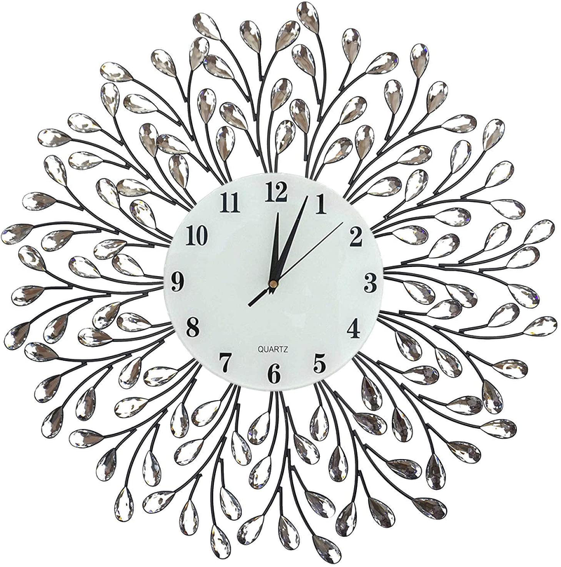 LuLu Decor, Decorative Crystal Metal Vine Wall Clock, Diameter 25", 9.50" Black dial in Large Arabic Numerals, Perfect for Housewarming Gift (L72NDC) Home & Garden > Decor > Clocks > Wall Clocks Lulu Decor White Dial/Number  