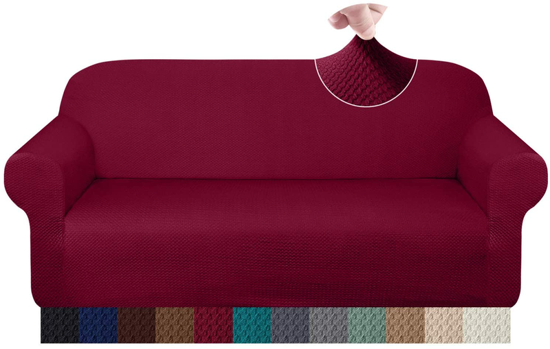 Granbest Thick Sofa Covers for 3 Cushion Couch Stylish Pattern Couch Covers for Sofa Stretch Jacquard Sofa Slipcover for Living Room Dog Pet Furniture Protector (Large, Gray) Home & Garden > Decor > Chair & Sofa Cushions Granbest Wine Red X-Large 
