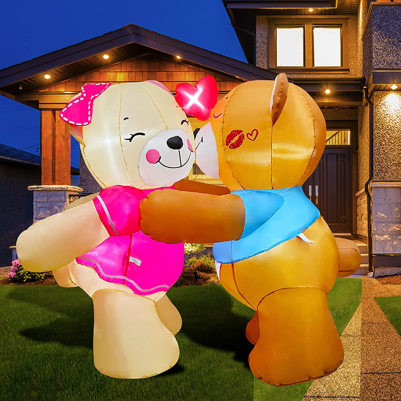 SEASONBLOW 4 FT Inlflatable Valentine'S Day Kiss Couple Bear LED Lighted Decoration for Birthday Wedding Yard Lawn Garden Home Party Home & Garden > Decor > Seasonal & Holiday Decorations SEASONBLOW   
