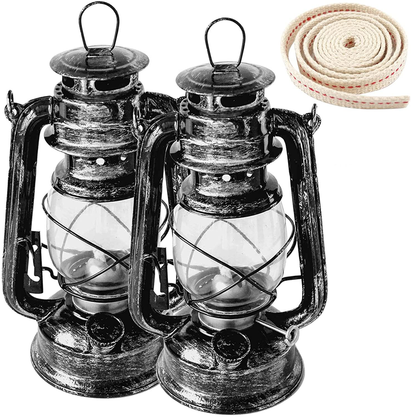 Rustic Kerosene Lamp,2 Oil Lamps and 1Roll of Wick, Hurricane Burning Hanging Lantern for Indoor and Outdoor Decoration or Emergency Use (Old Bronze) Home & Garden > Lighting Accessories > Oil Lamp Fuel Igtazy Old Silver  