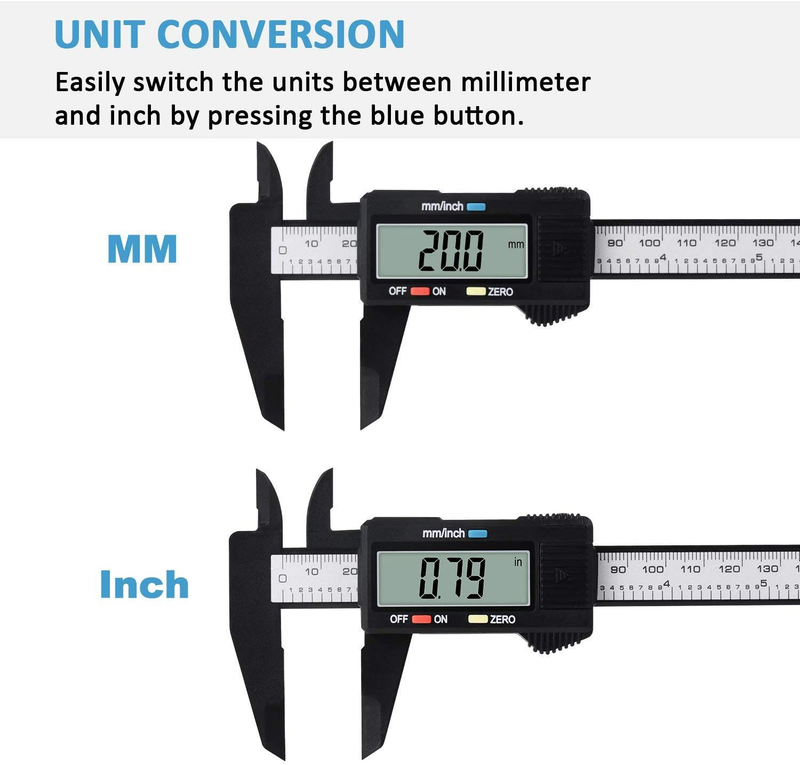 Digital Caliper, Adoric 0-6" Calipers Measuring Tool - Electronic Micrometer Caliper with Large LCD Screen, Auto-Off Feature, Inch and Millimeter Conversion