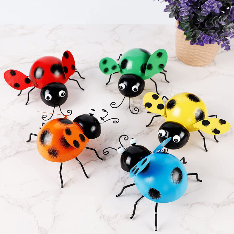 Juegoal 5 Pack Metal Wall Art Ladybugs 3D Sculpture, Colorful Ladybug Inspirational Wall Decor, Hanging Indoor & Outdoor for Garden, Home, Living Room, Patio, Office, Fences, Porches Decoration Home & Garden > Decor > Artwork > Sculptures & Statues Juegoal   