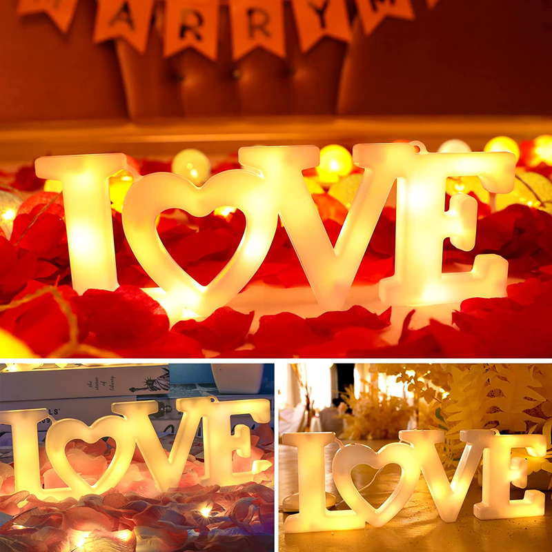 LED Love Sign for Valentines Day Decor, Battery Operated Light up Love Marquee Letter Sign for Wall Table Top Home Decoration Anniversary Engagement Proposal Party Favor, Warm White Home & Garden > Decor > Seasonal & Holiday Decorations VIKASI   