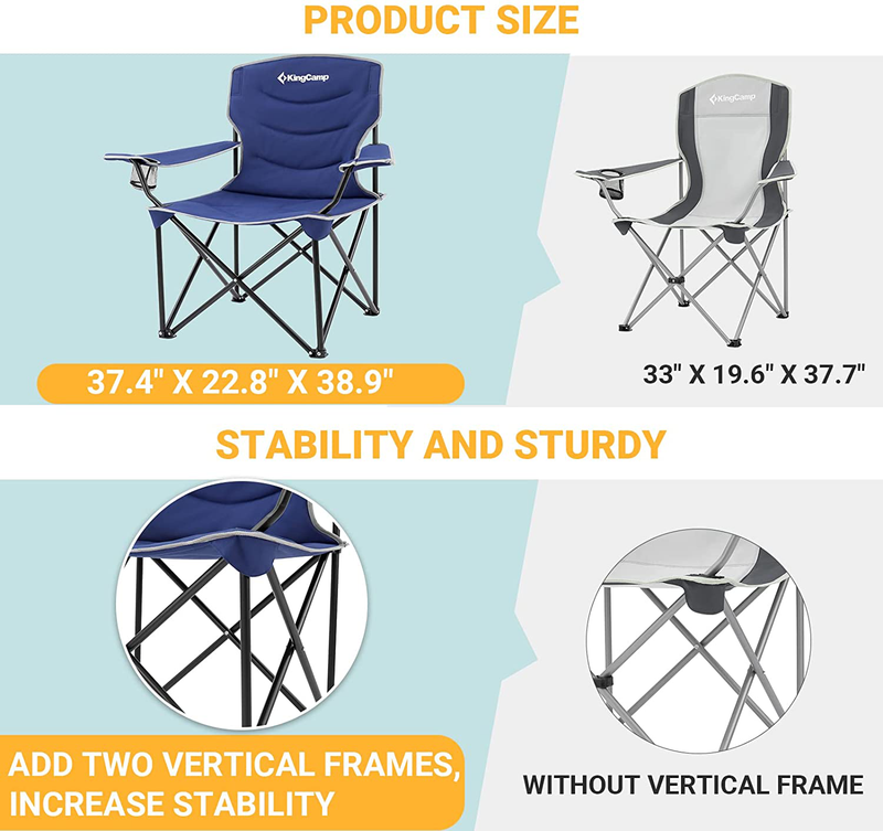 Kingcamp Oversized Camping Chairs Upgraded Widen Seat Padded Backrest Armrest Heavy Duty Camping Chairs Lawn Chairs Folding Outdoor Sports Chairs for Adults with Cup Holder Supports 300 Lbs Sporting Goods > Outdoor Recreation > Camping & Hiking > Camp Furniture KingCamp   