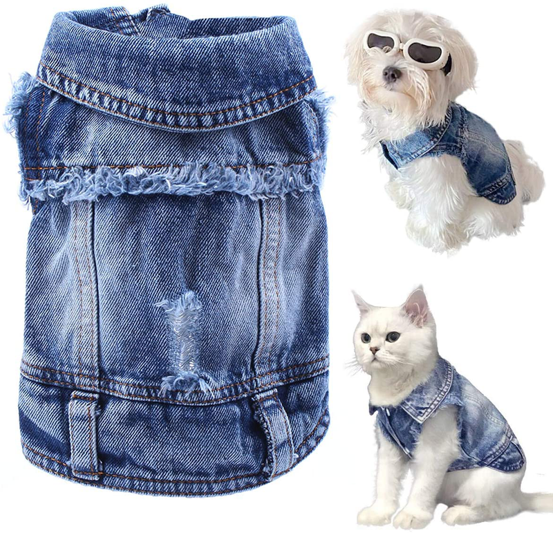 LKEX Dog Jean Jacket, Cool and Soft Shirt, Pet Blue Denim Coat, Classic Lapel Vests, Fashion Clothes for Small Medium Dogs Cats Animals & Pet Supplies > Pet Supplies > Cat Supplies > Cat Apparel LKEX L  