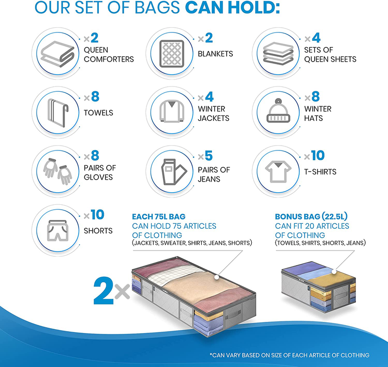 Everlasting Comfort under Bed Storage Bags - Store 45% More with 172.5L of Bins - Collapse & Fold Furniture > Cabinets & Storage > Armoires & Wardrobes Upper Echelon Products LLC   