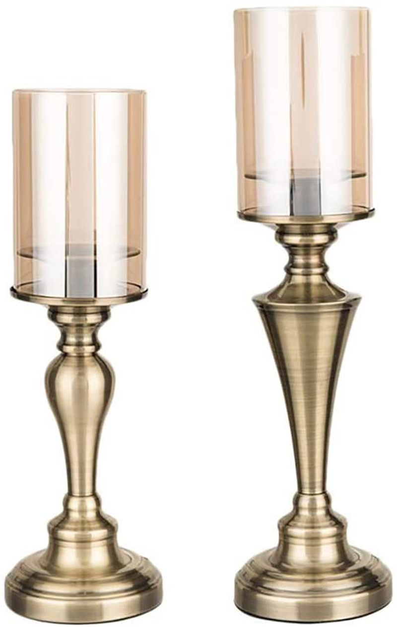 Hurricane Candle Holders for Pillar Candlesticks 2-Set - Stylish Dining Table Centerpiece Decor 4.7''x17.3. Ideal for 3'' Pillar Candles and LED Candles, Chrome Metal Base with Hurricane Glass Cover Home & Garden > Decor > Home Fragrance Accessories > Candle Holders POSHER DECOR Default Title  