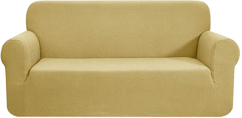 CHUN YI Stretch Sofa Slipcover 1-Piece Couch Cover, 3 Seater Coat Soft With Elastic, Checks Spandex Jacquard Fabric, Large, Black Home & Garden > Decor > Chair & Sofa Cushions CHUN YI Beige Large 